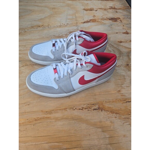 Jordan Other - Jordan Air Jordan 1 Low Gray White Red Lace Up Men's Basketball Sneakers sz 12.5